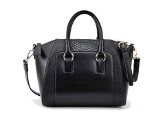 Leather Crocodile Style Handbag BLACK