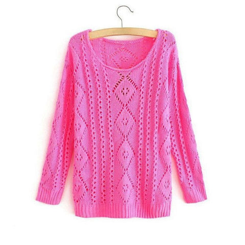 Hollowed Geometrical Polyester Sweater RED