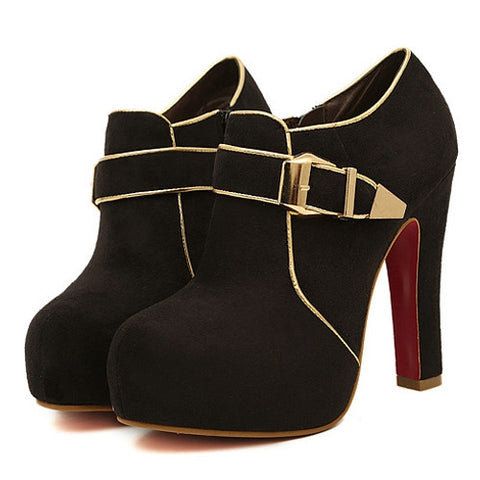 Fashion Black Buckle and Bordered Design Women's Ankle Boots