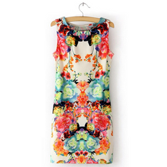 Floral Retro Style Close Fitting Sleeveless Women Dress