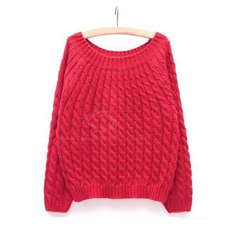 Braids Woolen Yarn Winter Sweater RED