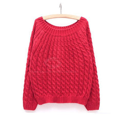 Braids Woolen Yarn Winter Sweater RED