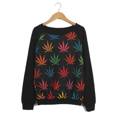 Long Sleeves Round Neck Colorful Maple Leaves Pattern Loose-Fitting Casual Women's Sweater