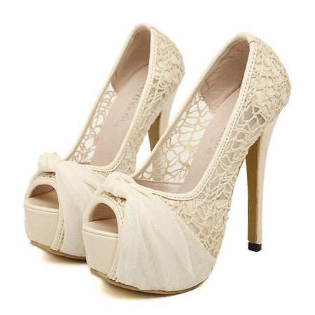 Fashion Style Lace and Mesh Design Women's Peep Toed Shoes