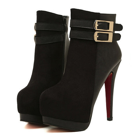 Mature Buckle and Splice Design Women's Short Boots BLACK
