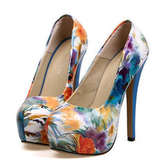 Fashion Style Floral Print and Round Toe Design Women's Pumps