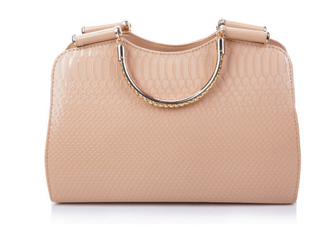 Women's Bag Snake Print and Solid Color PU Leather Handbag APRICOT