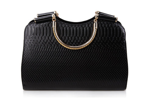 Women's Bag Snake Print and Solid Color PU Leather Handbag BLACK