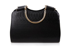 Women's Bag Snake Print and Solid Color PU Leather Handbag BLACK