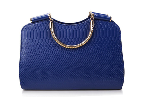 Women's Bag Snake Print and Solid Color PU Leather Handbag BLUE