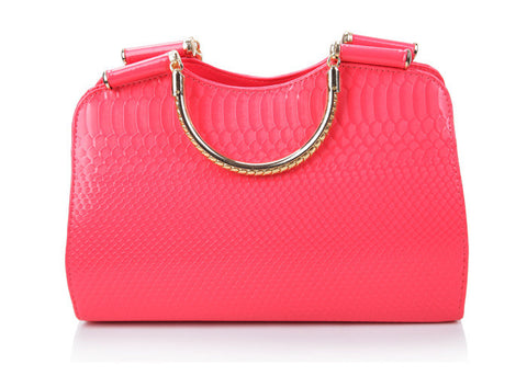 Women's Bag Snake Print and Solid Color PU Leather Handbag PINK