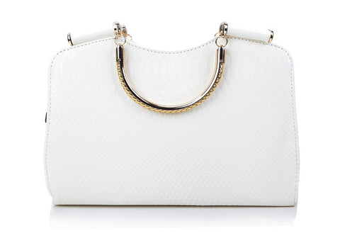 Women's Bag Snake Print and Solid Color PU Leather Handbag WHITE