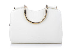 Women's Bag Snake Print and Solid Color PU Leather Handbag WHITE