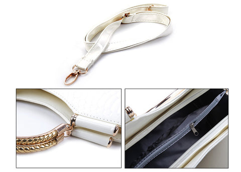 Women's Bag Snake Print and Solid Color PU Leather Handbag WHITE