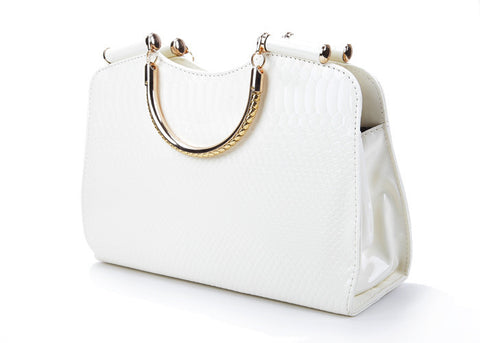 Women's Bag Snake Print and Solid Color PU Leather Handbag WHITE