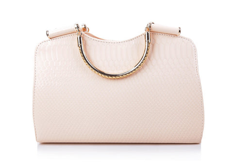 Women's Bag Snake Print and Solid Color PU Leather Handbag BEIGE