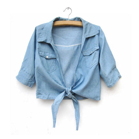 Popular Shirt Collar Half Sleeve Women's Denim Shirt