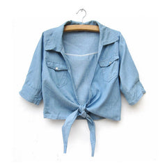 Popular Shirt Collar Half Sleeve Women's Denim Shirt
