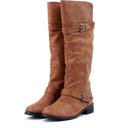 Concise Buckle and Low Heel Design Women's Boots BROWN