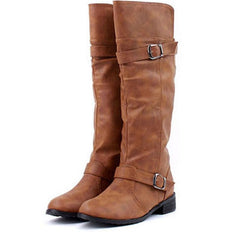 Concise Buckle and Low Heel Design Women's Boots BROWN