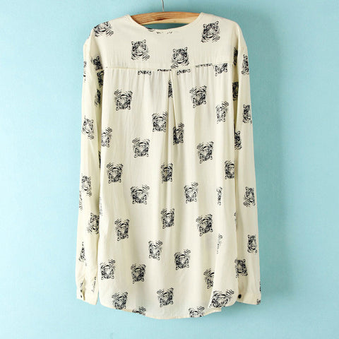 Women's Blouse Shirt Long Sleeves Chiffon Tiger Animal Print