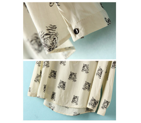 Women's Blouse Shirt Long Sleeves Chiffon Tiger Animal Print