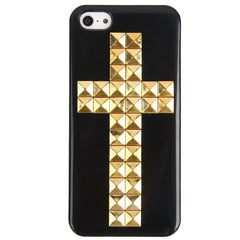 Cross Rivets Studs with Metal Skin Design Plastic Hard Back Cover Case for iPhone 5 (Black)