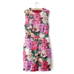 Sleeveless Round Neck Floral Print Polyester Retro Style Women's Dress