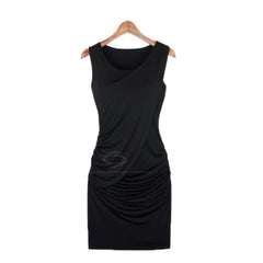 Sexy Scoop Neck Sleeveless Solid Color Draped Women's Club Dress BLACK