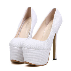 Party White and Weaving Design Women's Super High Heel Pumps