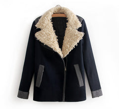 Women's Coat Vintage Lapel Collar Color NAVY