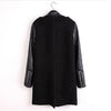 Women's Long Coat PU Leather Sleeves Wool Blends